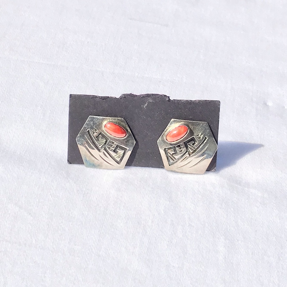 Vintage Native American sterling silver & coral earrings